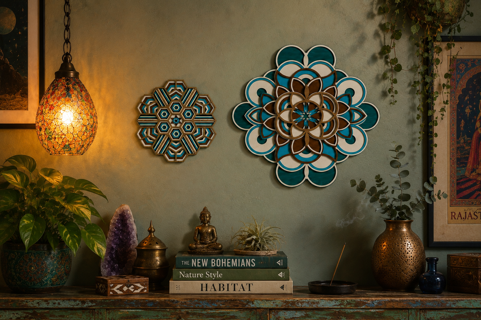 Size comparison showing 8 inch and 12 inch SOL Puzzler mandalas